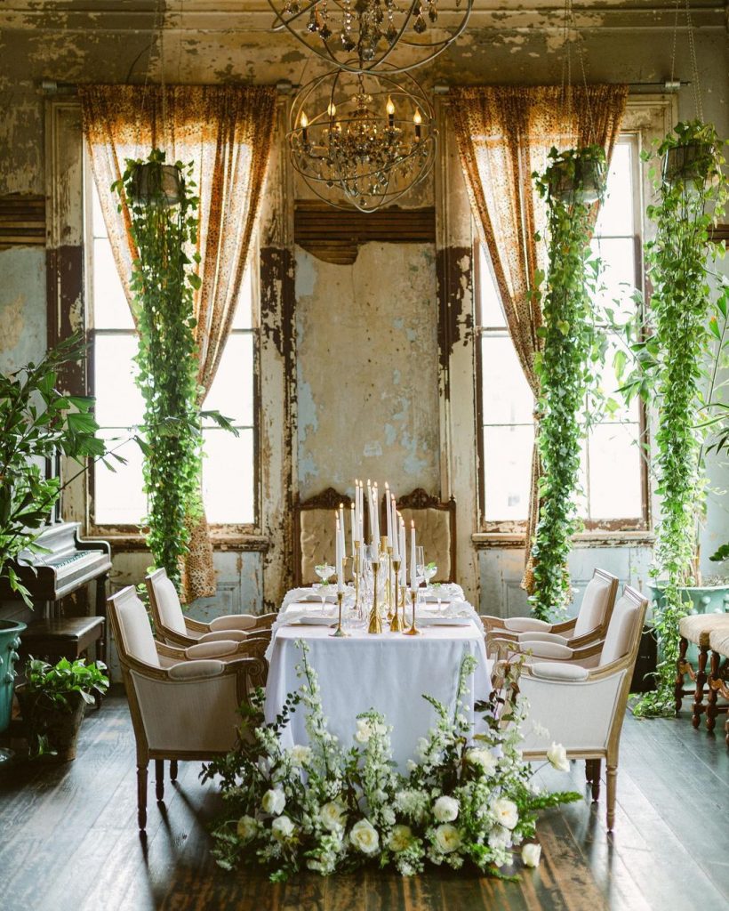 Opulent intimate wedding seated dinner for four guests at The Seraphim House in New Orleans 