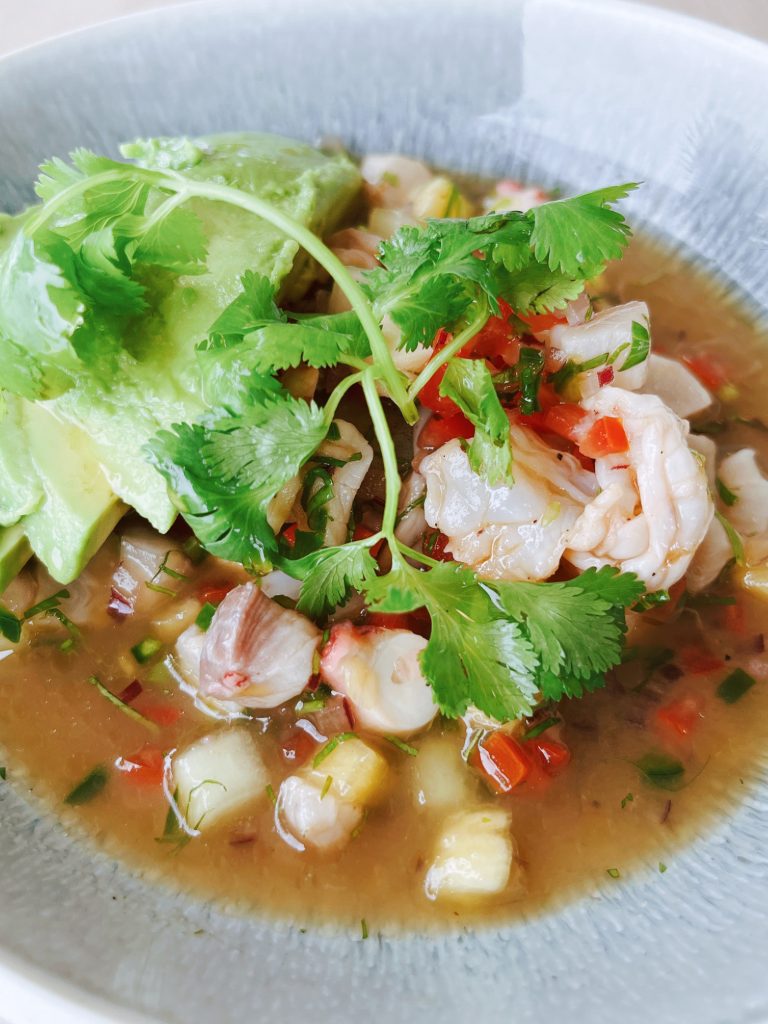 Fresh Seafood Ceviche with lime and cilantro